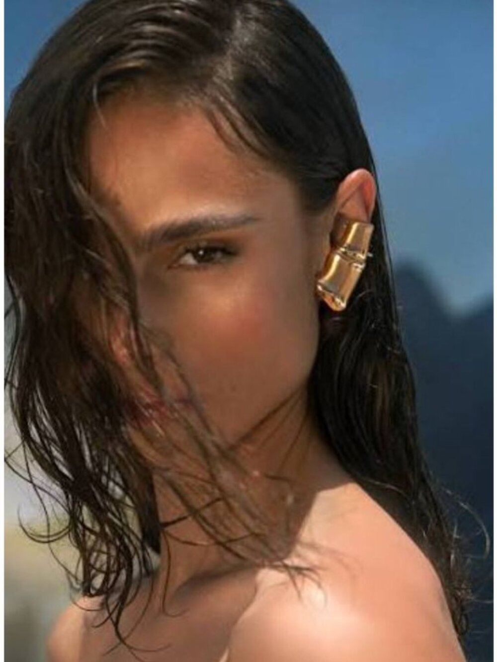 Cult Gaia Bambina Cilp On Stud Earrings Oversized Bamboo in Gold